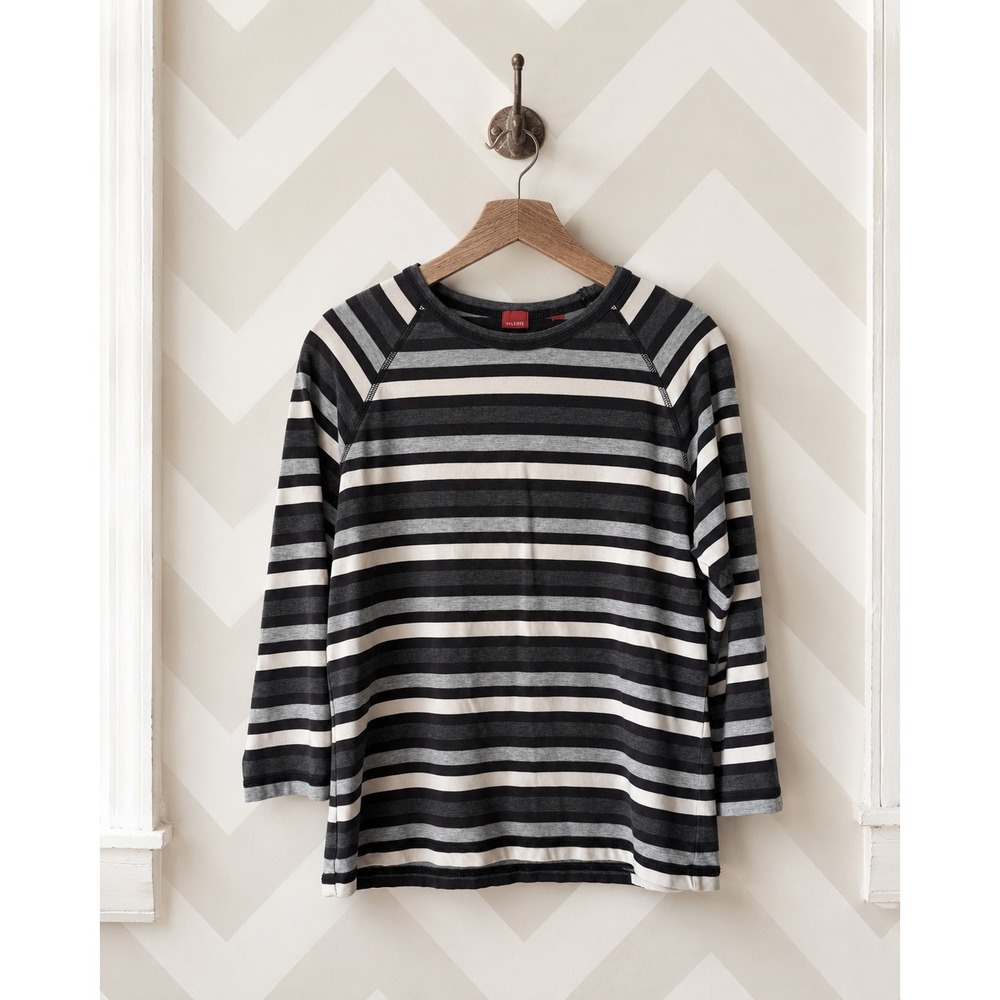 Valerie Stevens Striped 3/4‎ Sleeve Raglan Top Size M EUC